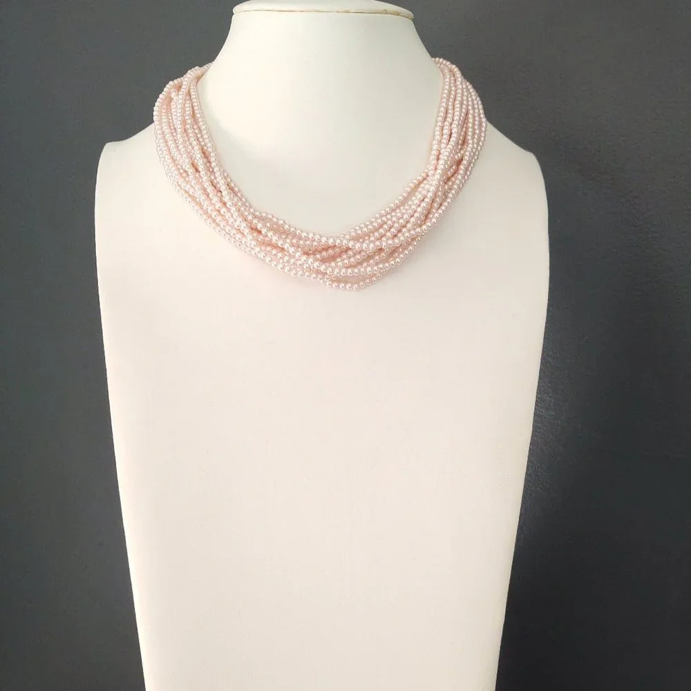 Vintage multi strand pink beaded necklace and bracelet set